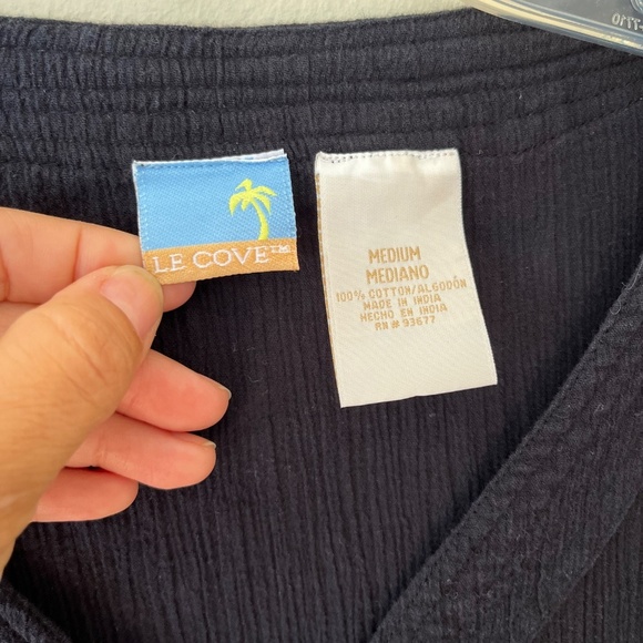 Le Cove Sz M Navy Blue Crepe Midi Shirt Cover Up Dress Button Down V Neck - Picture 4 of 8